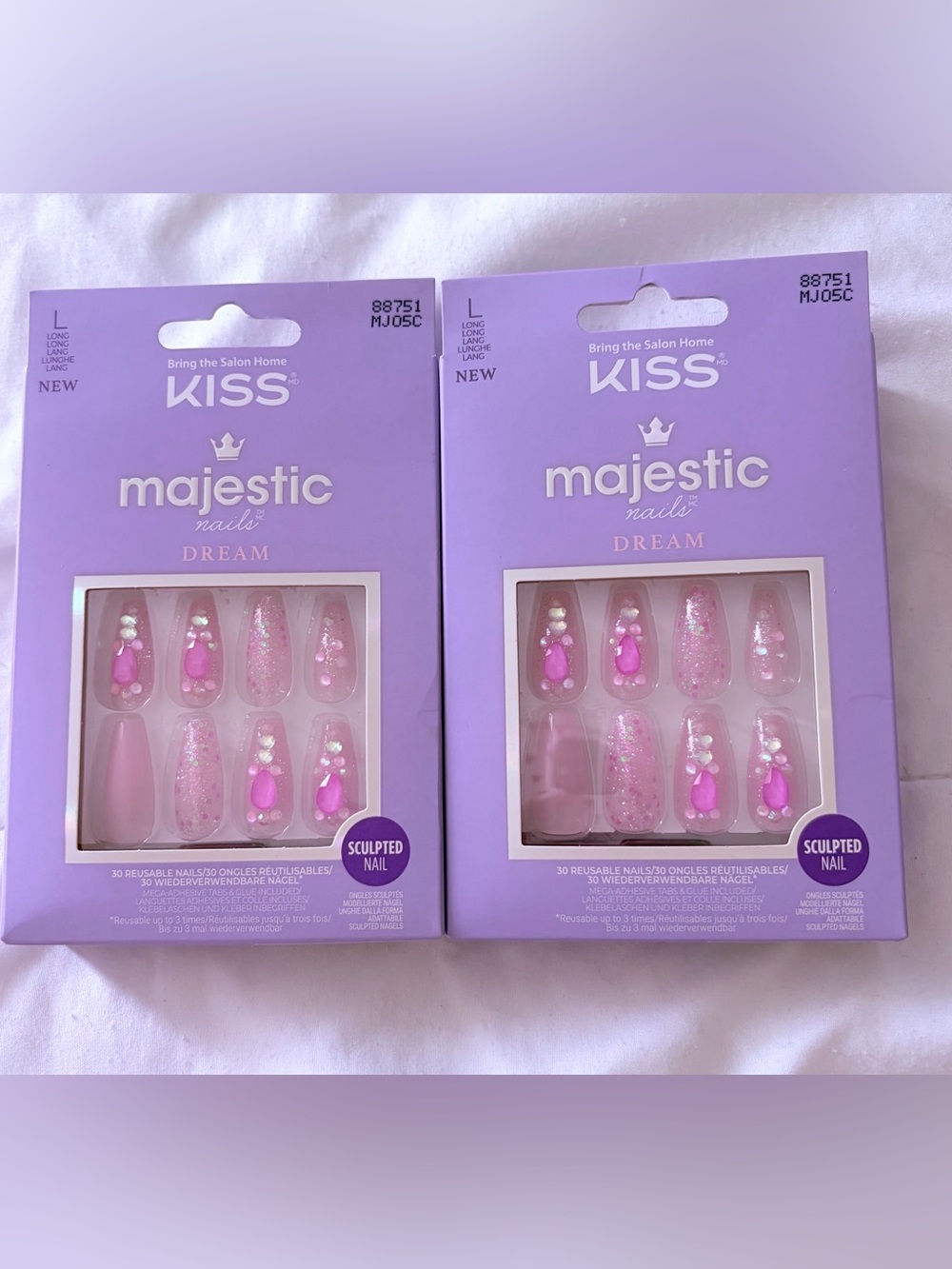 Kiss Majestic Dream Pink Glitter Press-On Nails with 3D Gems